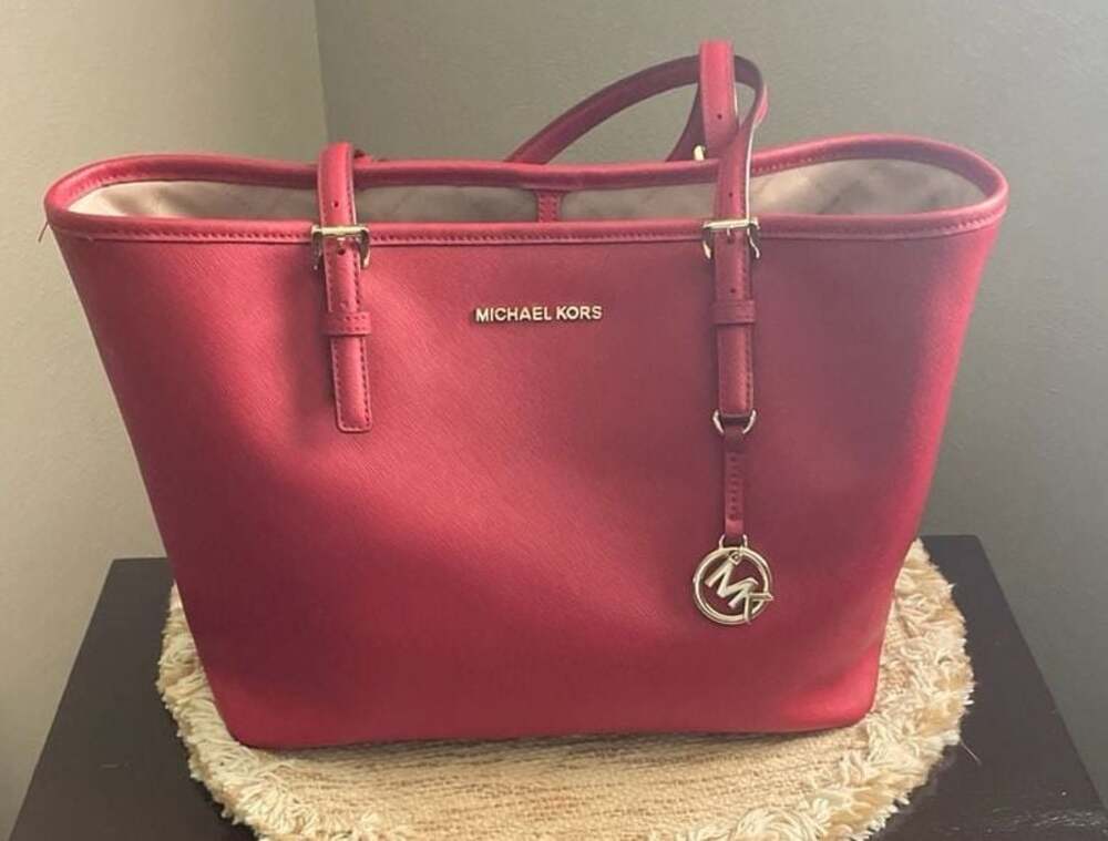 Michael Kors Jet Set Travel Large Saffiano Leather Tote Bag Red